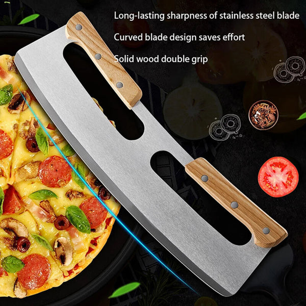 2PCS Kitchen Stainless Steel Pizza Cutter Rocker Blade Slicer + Protec