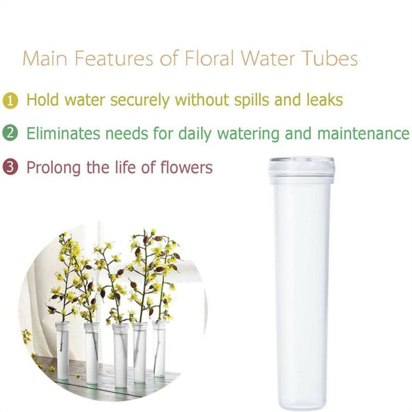 100Pcs Plant Flower Tubes Plastic Nutrition Water Tube Vials Cap Decor