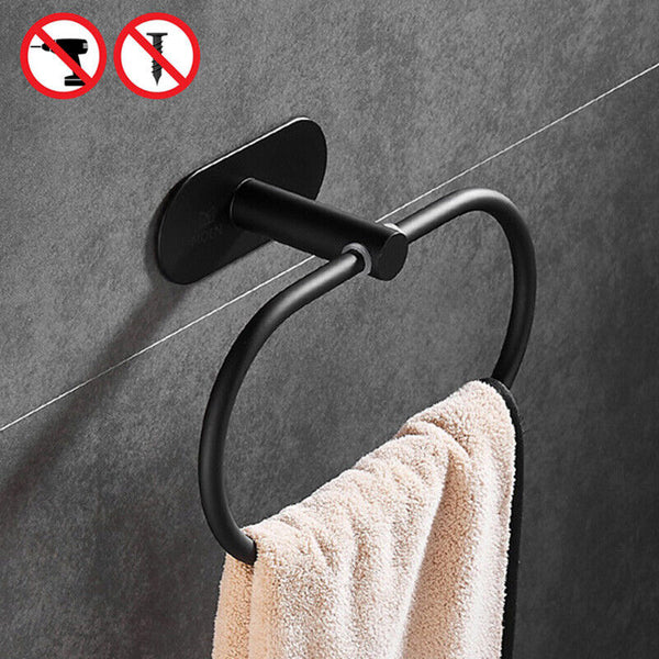 3PCS Stainless Steel Hand Towel Ring Rack Rail Holder Wall Mounted Bat