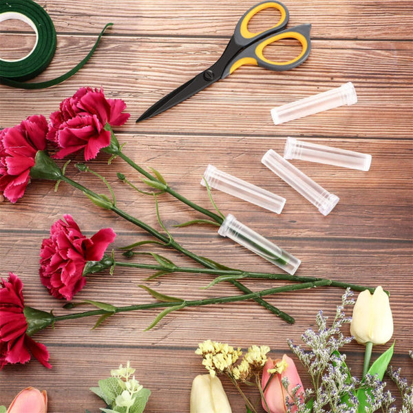 100Pcs Plant Flower Tubes Plastic Nutrition Water Tube Vials Cap Decor