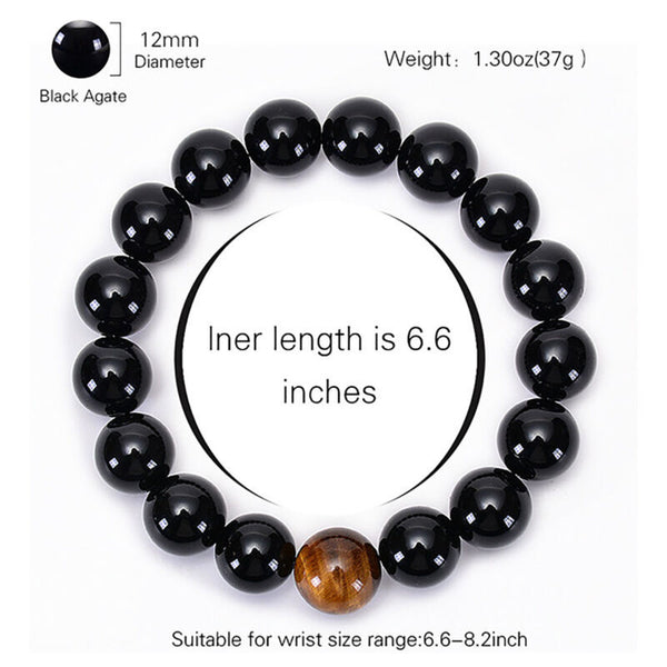 12mm Chakra Bracelet Natural Healing Bead Black Obsidian And Tiger Eye
