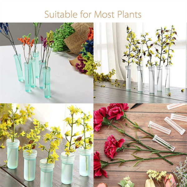 100Pcs Plant Flower Tubes Plastic Nutrition Water Tube Vials Cap Decor