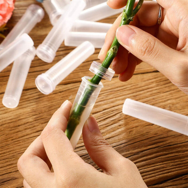 100Pcs Plant Flower Tubes Plastic Nutrition Water Tube Vials Cap Decor