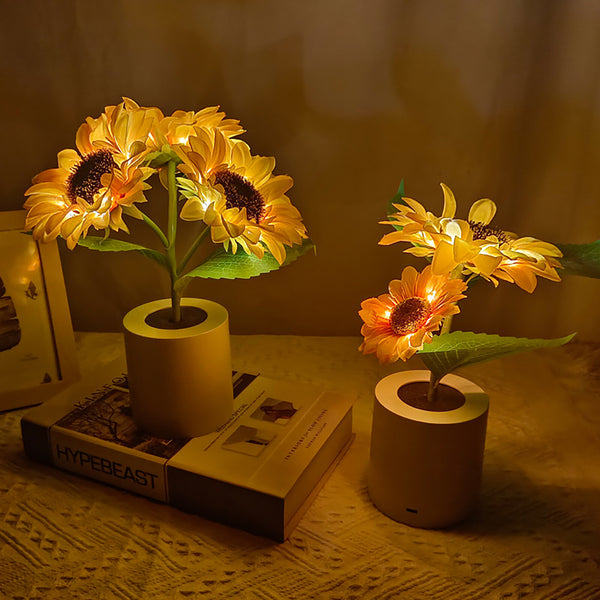Sunflower Night Light LED Flowers Lamp Bedside Lights Rechargeable Dec