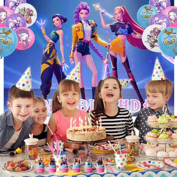 Banner KPop Demon Hunters Balloons Cake Toppers Birthday Party Supplie
