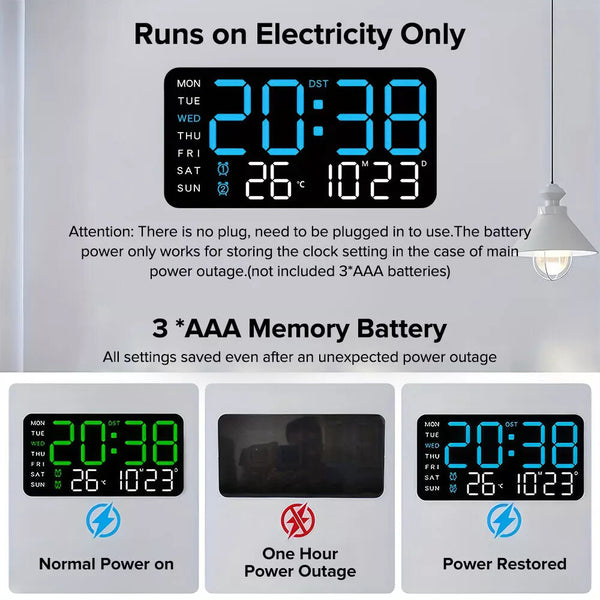 Large Digital Big Jumbo LED Wall Desk Clock Display With Temperature C
