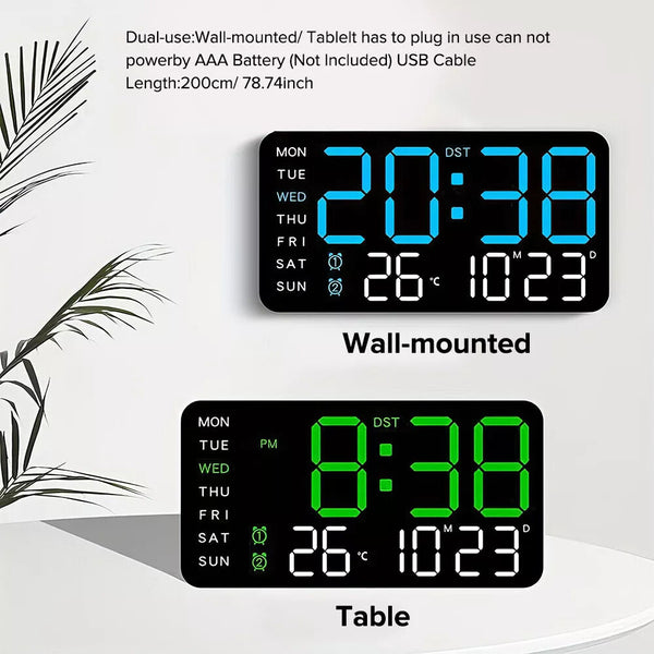 Large Digital Big Jumbo LED Wall Desk Clock Display With Temperature C
