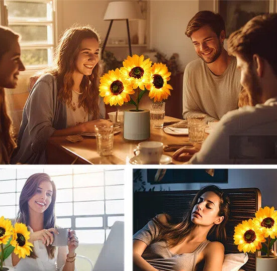 Sunflower Night Light LED Flowers Lamp Bedside Lights Rechargeable Dec