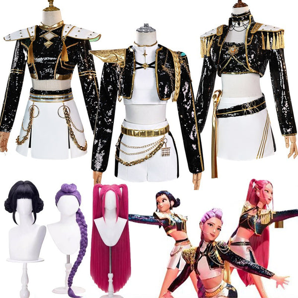K-Pop Demon Hunters Costume Wig Black Dress Outfit Adults Mira Rumi Zo