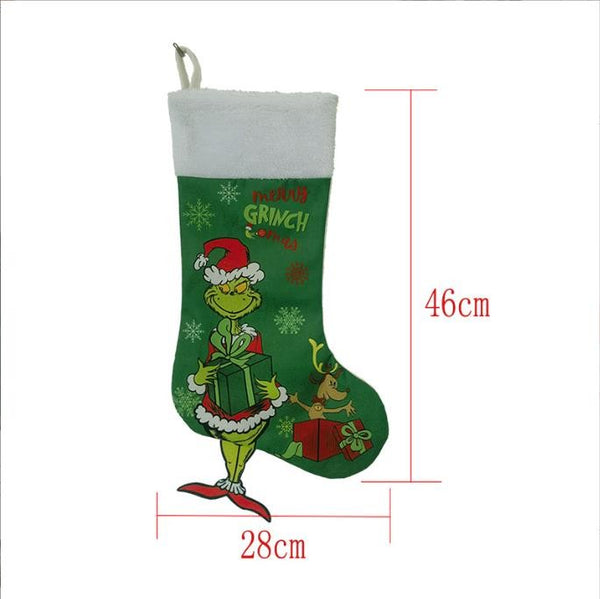 Christmas Stocking Candy Bag Stockings Hanging Ornament Grinch Socks D
