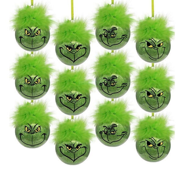 12PCS Grinch Christmas Baubles Christmas Tree Ornament Xmas Elf Ball D