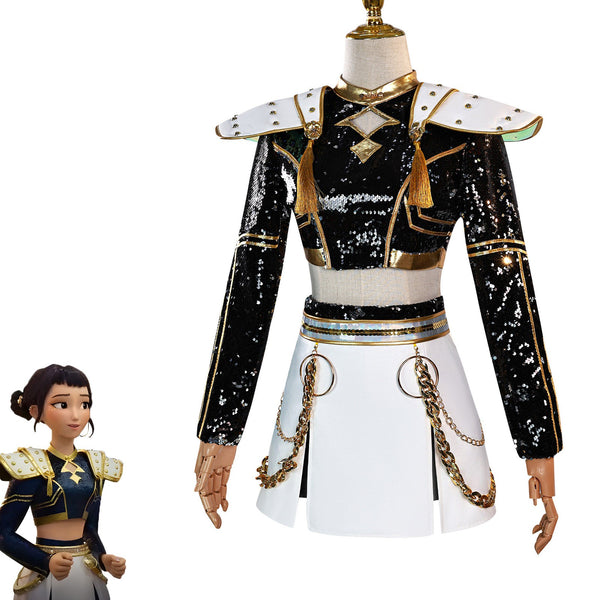 K-Pop Demon Hunters Costume Wig Black Dress Outfit Adults Mira Rumi Zo
