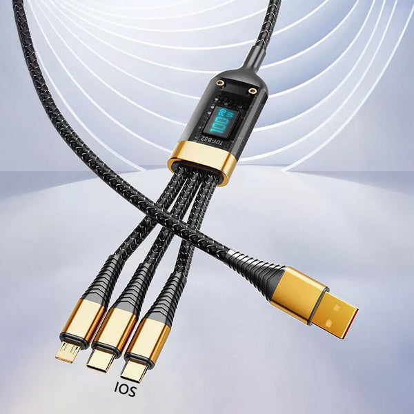 3-in-1 Micro Fast Charger Cable Fast Charging 100W Android Type-C PD F