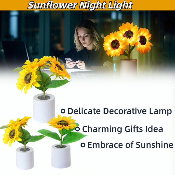Sunflower Night Light LED Flowers Lamp Bedside Lights Rechargeable Dec