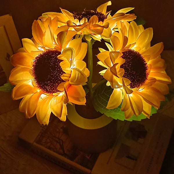 Sunflower Night Light LED Flowers Lamp Bedside Lights Rechargeable Dec