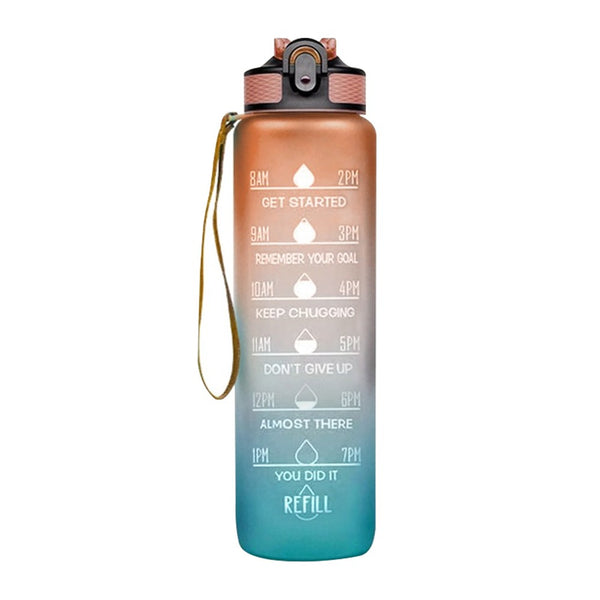 1L Fitness Jugs Straw Time Markings Sports Water Bottle Drink Flask Mo