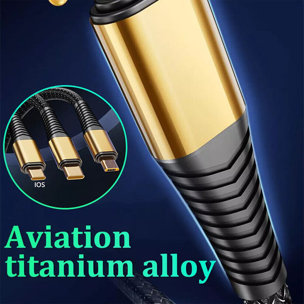 3-in-1 Micro Fast Charger Cable Fast Charging 100W Android Type-C PD F