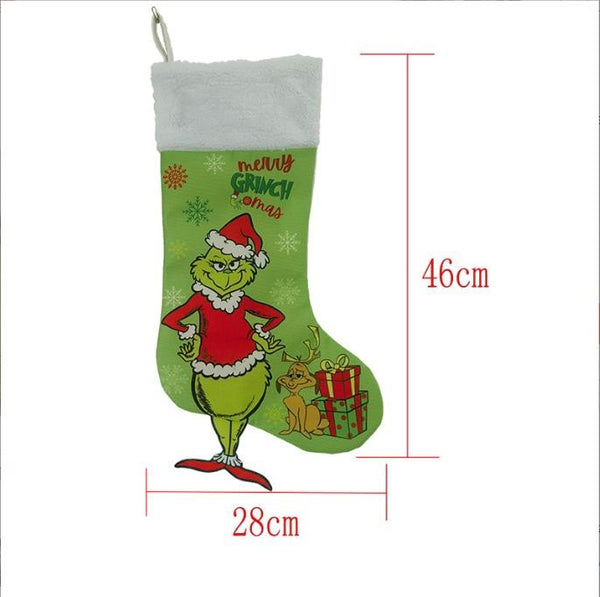 Christmas Stocking Candy Bag Stockings Hanging Ornament Grinch Socks D