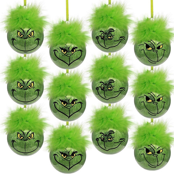 12PCS Grinch Christmas Baubles Christmas Tree Ornament Xmas Elf Ball D