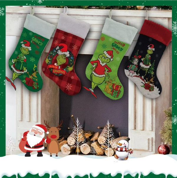 Christmas Stocking Candy Bag Stockings Hanging Ornament Grinch Socks D