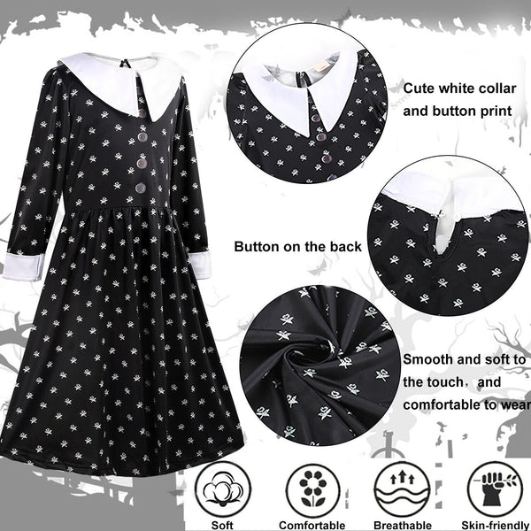 Book Week Girls Halloween Family Wednesday Dress Addams Costume Cospla