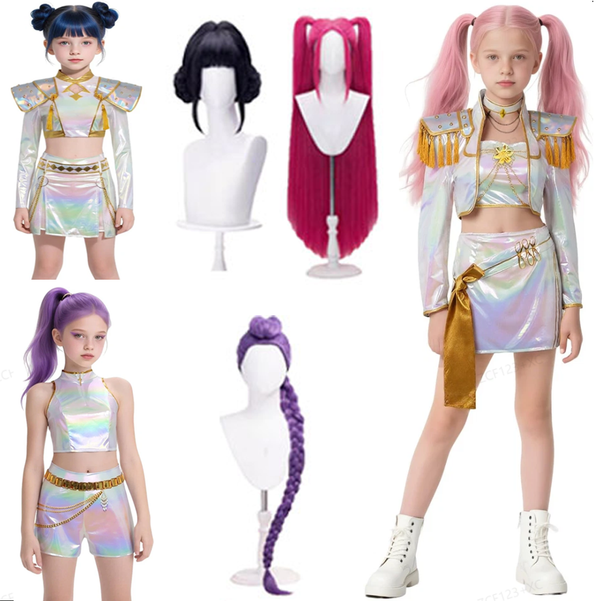 Kids Girls K-Pop Demon Hunters Rumi Mira Zoey Cosplay Wig Costume Fanc