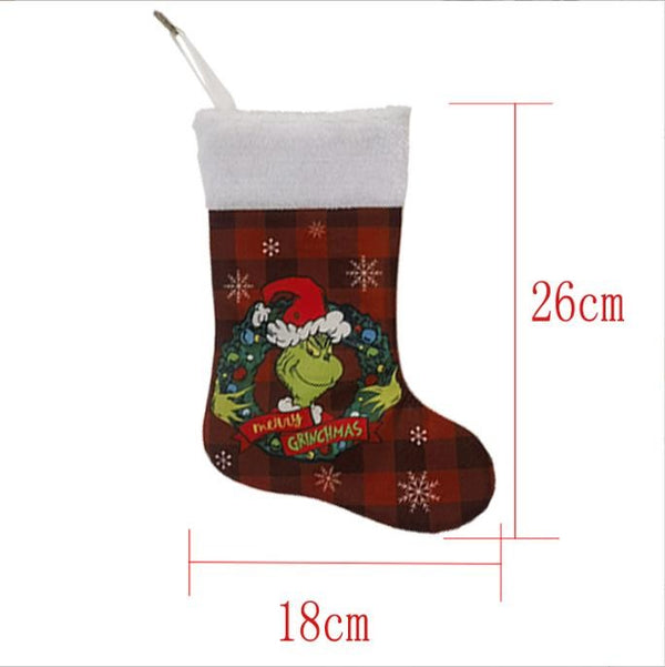 Christmas Stocking Candy Bag Stockings Hanging Ornament Grinch Socks D