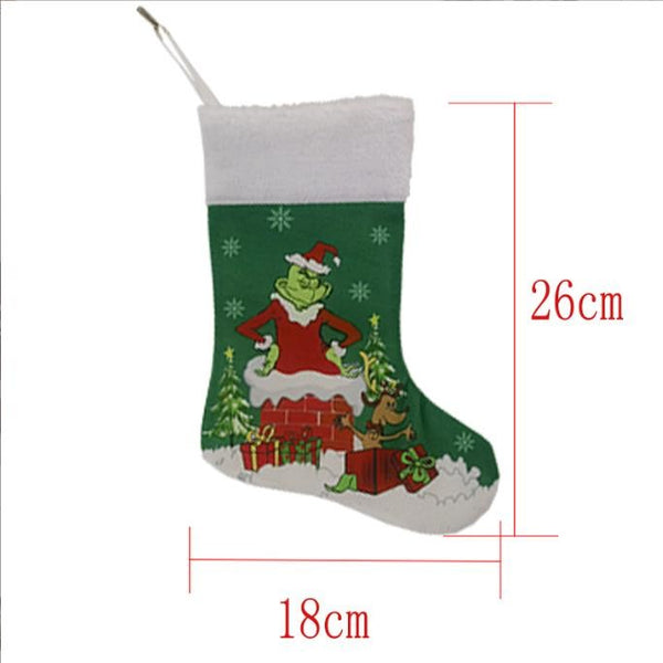 Christmas Stocking Candy Bag Stockings Hanging Ornament Grinch Socks D