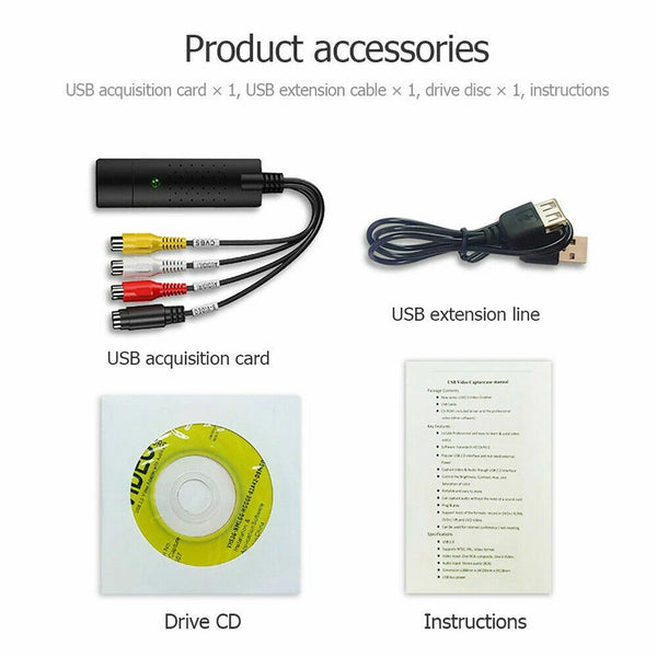 VHS S-Video VCD MP3 DVD Analog to Digital Long Play Capture Card USB 2
