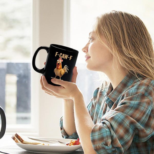 Novelty Ceramic F-Caw-F Coffee Mug Funny Chicken Mug F-Caw-F Rooster C