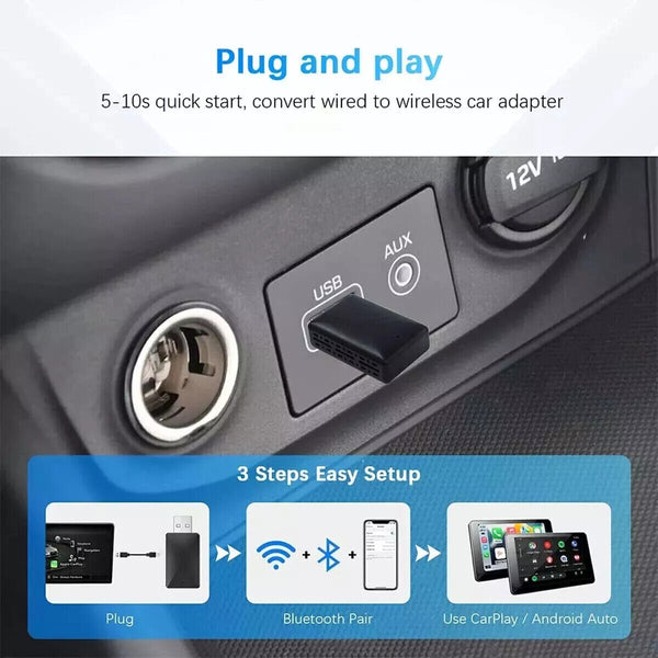 Wired to Wireless CarPlay Adapter Android Auto Wireless Adapter with USB Dongle