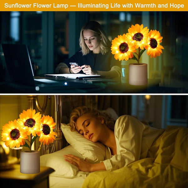 Sunflower Night Light LED Flowers Lamp Bedside Lights Rechargeable Dec