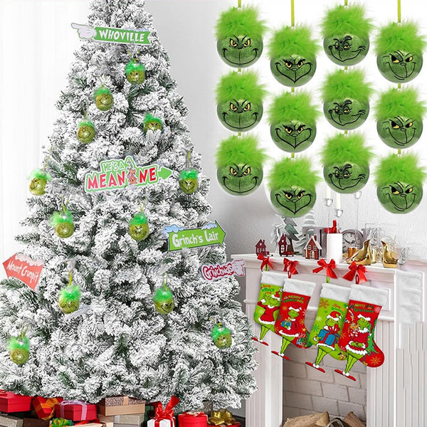 12PCS Grinch Christmas Baubles Christmas Tree Ornament Xmas Elf Ball D