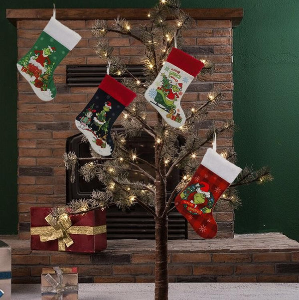 Christmas Stocking Candy Bag Stockings Hanging Ornament Grinch Socks D