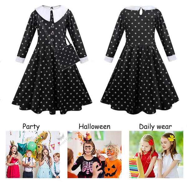 Book Week Girls Halloween Family Wednesday Dress Addams Costume Cospla