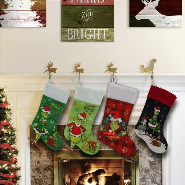 Christmas Stocking Candy Bag Stockings Hanging Ornament Grinch Socks D