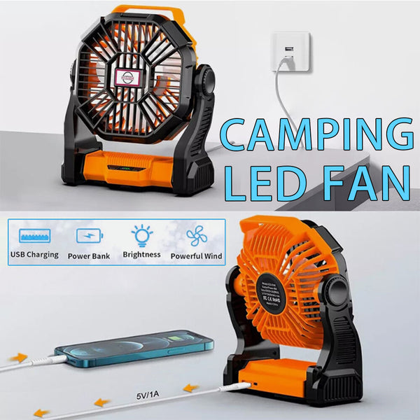 Powered Battery Fan Camping LEDLantern Portable USB 6000MA Rechargeabl