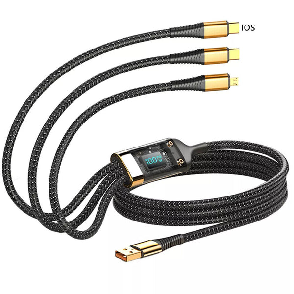 3-in-1 Micro Fast Charger Cable Fast Charging 100W Android Type-C PD F
