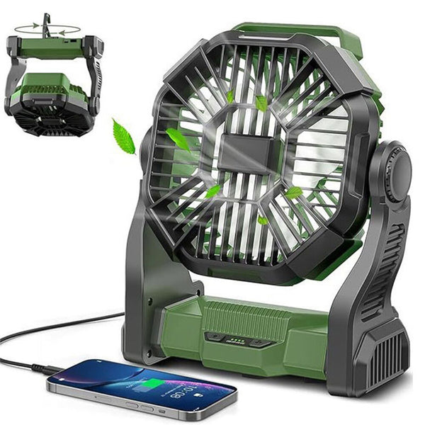 Powered Battery Fan Camping LEDLantern Portable USB 6000MA Rechargeabl