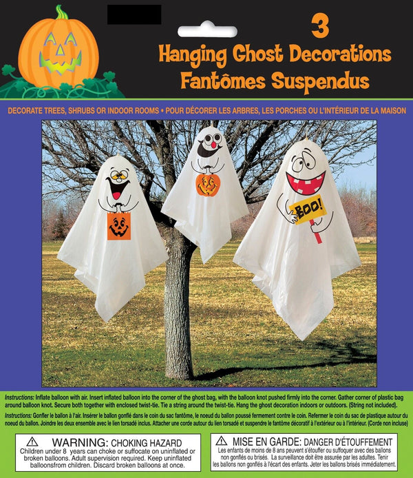 Halloween Spooky Scary Party Pack of 3 Hanging Ghost Decorations Indoor Outdoor - Lets Party