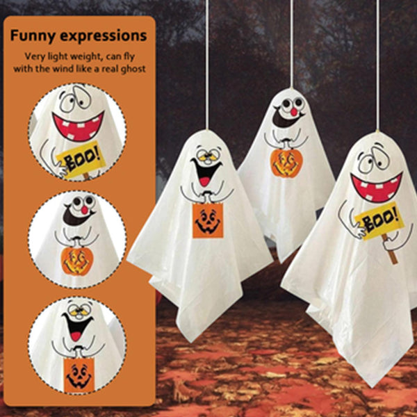 Halloween Spooky Scary Party Pack of 3 Hanging Ghost Decorations Indoor Outdoor - Lets Party
