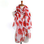Women Ladies Poppy Print Floral Scarf Remembrance Day Poppies Scarves Wrap Shawl