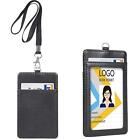 Leather ID Badge Lanyard Holder Vertical Double Card Wallet PU Office Bus Card