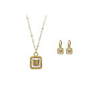 Vintage Butterfly Pendant Necklace and Earrings Set Fashion Jewelry Gift for Her