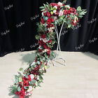 1.8M Wine Red Artificial Flower Arrangement Green Leaves Backdrop Flower Wedding