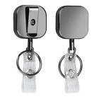 2X Square Metal Retractable Pull Key Ring Badge Lanyard Reel Belt Clip Keychain