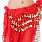 3Rows Belly Dance Dancing Hip Scarf Belt Chain Skirt Golden Tone 98 Coin Bead AU