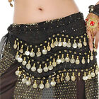3Rows Belly Dance Dancing Hip Scarf Belt Chain Skirt Golden Tone 98 Coin Bead AU