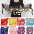 3Rows Belly Dance Dancing Hip Scarf Belt Chain Skirt Golden Tone 98 Coin Bead AU
