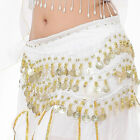 3Rows Belly Dance Dancing Hip Scarf Belt Chain Skirt Golden Tone 98 Coin Bead AU